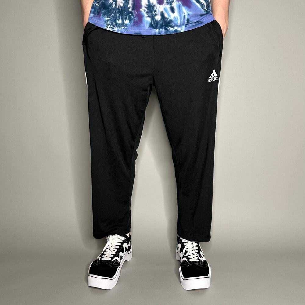 Vintage Y2K Adidas Sweatpants Womens L Baggy Wide Leg Fit Jet Black Polyester - Picture 2 of 4